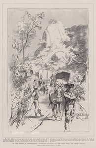 En marche au Mashonaland, chariots de transport sur la route près de la rivière Umsawe